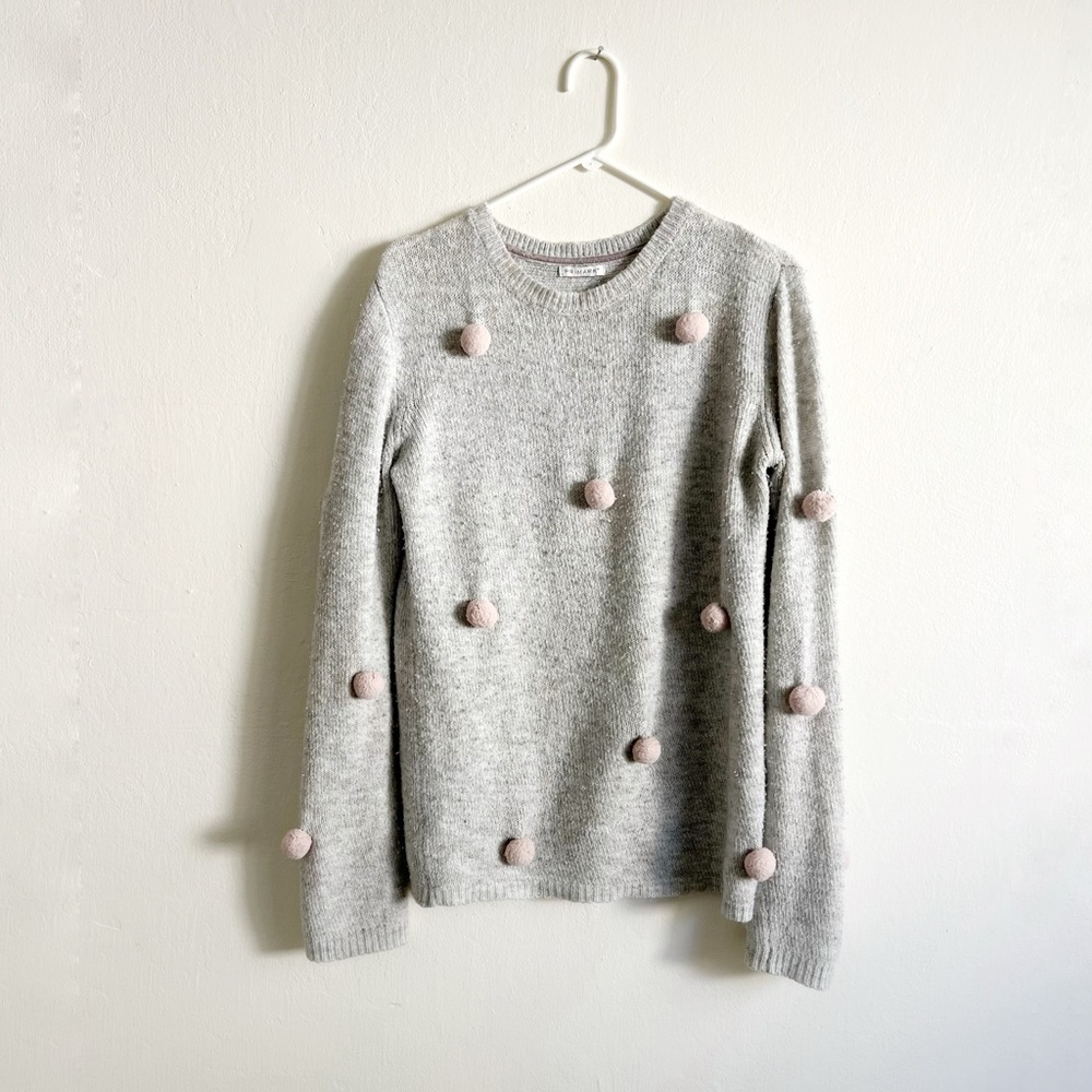 knit pom pom sweater pastel pink gray pullover jumper novelty ball crew Primark